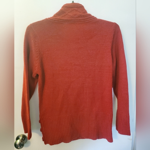 Red Faux Wrap Sweater with Button detail - Picture 2 of 4